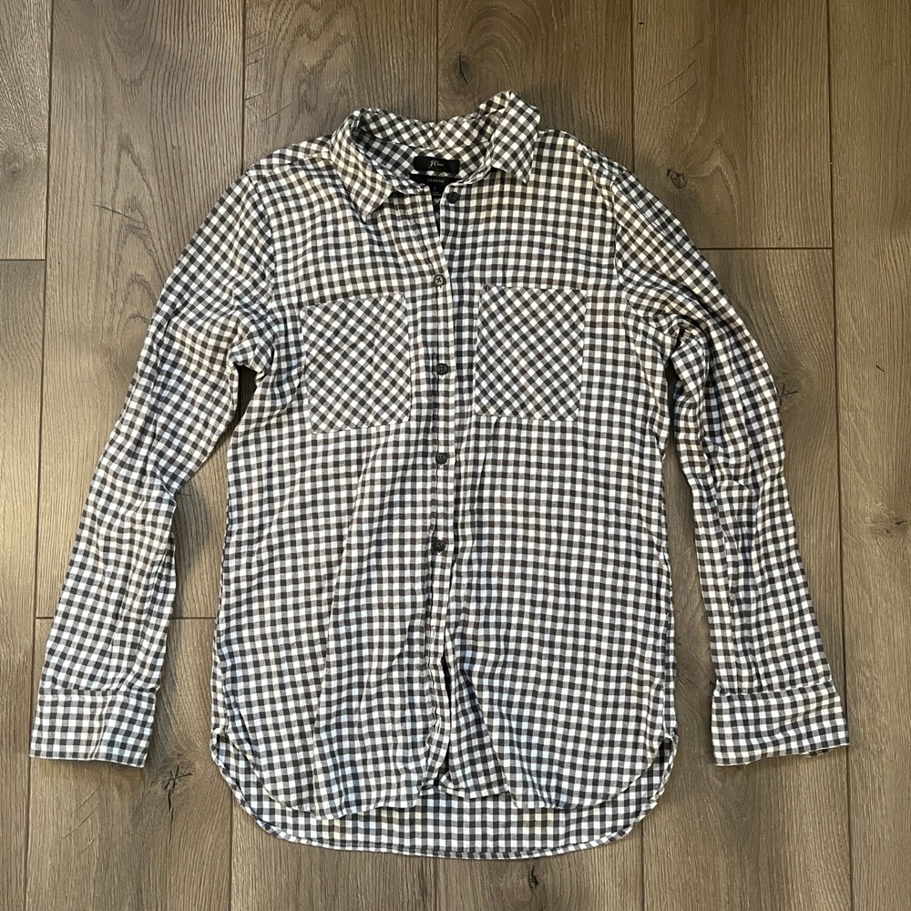 J Crew Checkered Button Down 100% Cotton Womens 2 Brown White